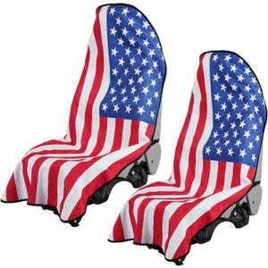 2PCS Terry Cloth seat Cover Universal Waterproof Car Sport Towel Seat Cushion Non-Slip Sweat-Absorbent Towel Cloth Suitable for Gym Workout, Universal Fit for Car SUV Van-Flag