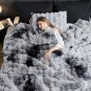 Wonderful 3 Pieces Fluffy Faux Rabbit Fur Bubble Comforter Set King Size, Tie-Dyeing Multiple Grey Plush Fuzzy Bedding Set, Warm Soft Bubble Comforter Bedding Set for Winter