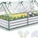 Quictent Raised Garden Bed with Cover Outdoor Galvanized Metal Planter Box Kit, w/ 2 Large Screen Windows Mini Greenhouse 20pcs T Tags 1 Pair of Gloves Included for Growing Vegetables 6x3x1ft (Clear)