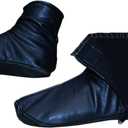 Shanan Men Women Unisex Real Black Sheep skin Leather Socks with Fleece Lined Sizes 6 to 11 (Black)