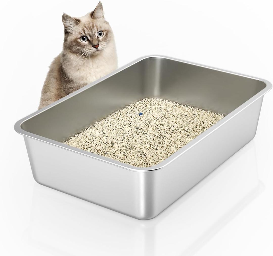 IKITCHEN Stainless Steel Cat Litter Box, Large Metal Litter Box for Cats, Never Absorbs Odors,Stain Free, Rustproof, Non Stick Smooth Surface 23.5" L x 15.5" W x 6" H