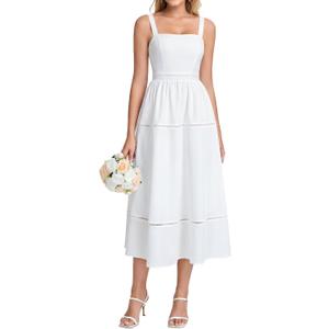 KUTUMAI Floral Corset Midi Dress Flowy Summer Tea Party Wedding Guest Dresses for Women 2026 (White, M)