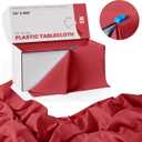 Exquisite Red 54x300 in Plastic Disposable Tablecloth Roll with Built-in Cutter - 36 Rectangle Table Covers in a Box