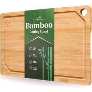 Kitsure Bamboo Cutting Board - Multi-Sizes Wooden Cutting Boards for Kitchen, Convenient Kitchen Essentials with Deep Juice Grooves, Natural Cutting Board for Chopping & Serving, 17.3" x 12.0"