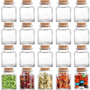 Dicunoy 20 PCS Glass Favor Jars with Cork Lids, 2 OZ Mini Square Vials Bottles for Herb Storage, Small Spice Containers for Tea, Jelly, Candy, Wedding & Party Favors, DIY Crafts
