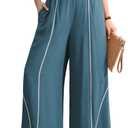 TARSE Women's Linen Palazzo Pants Wide Leg Lake Blue, XXL