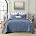 Cotton Queen Size Comforter SetSolid Quilt Set Retro Blue BeddingPaisley BedspreadsSoft Cotton Quilt Solid Color Lightweight Bedspread All Seasons 3 Piece (Queen (90"x98"))