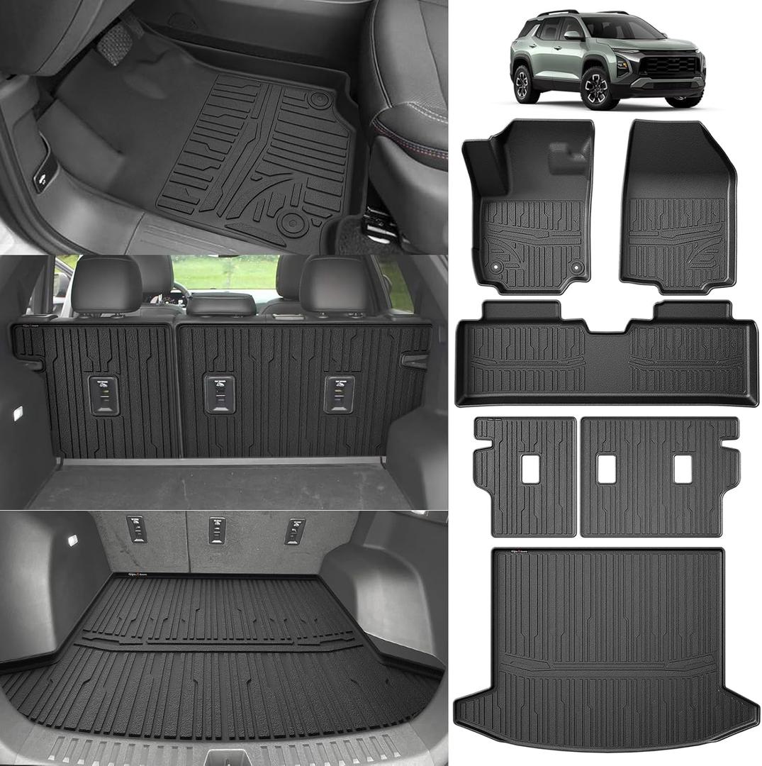 TripleAliners Floor Mats & Trunk Mat & Backrest Mats All Weather Liners Compatible with 2025 Chevrolet Equinox Accessories TPE Custom Fit Floor Liners Rear Trunk Cargo Mat Seat Back Cover(No for EV)