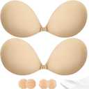Sticky Bra Push Up - Strapless Adhesive Bras,Invisible Backless Bra,Lift Support for Women (2 Pair) (Beige)