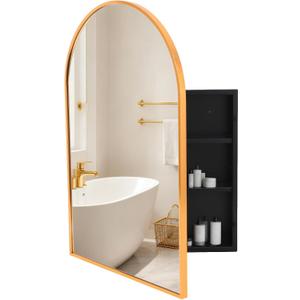 24"x32" Gold Metal Medicine Cabinet Mirror Arched Aluminum Frame