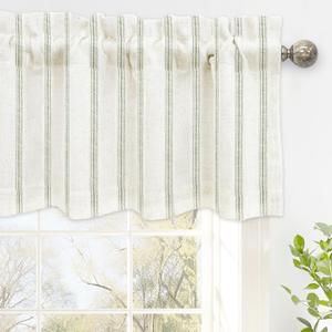 DriftAway Farmhouse Linen Lined Valance Double Layer Thermal Insulated Room Darkening Blackout Window Valances 3 Inch Rod Pocket Vertical Striped Kitchen Valance Single 52 Inch by 14 Inch Loden Green