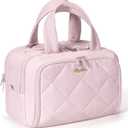 Travel Toiletry Bag, Large Wide-open Puffy Toiletry Bag for Women, Lightweight Quilted Makeup Bag Cosmetic Organizer with Handle Water-resistant Travel Essentials for Toiletries Accessories Light Pink