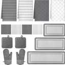 SmoothNovelty 15 Pcs Christmas Kitchen Decor and Accessories Set 4 Kitchen Towels 2 Pot Holders 2 Oven Mitts 3 Rugs 4 Dishcloths Absorbent Set Heat Resistant Pot Pads for Cooking Baking(Grey) (Gray)
