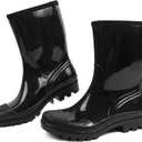 DKSUKO Waterproof Womens Rain Boots insulated,Lightweight Rubber fashion Boots in Gardening,Warm and Comfortable Wide Calf Rain Boots with Glossy in Outdoor (10, Black)