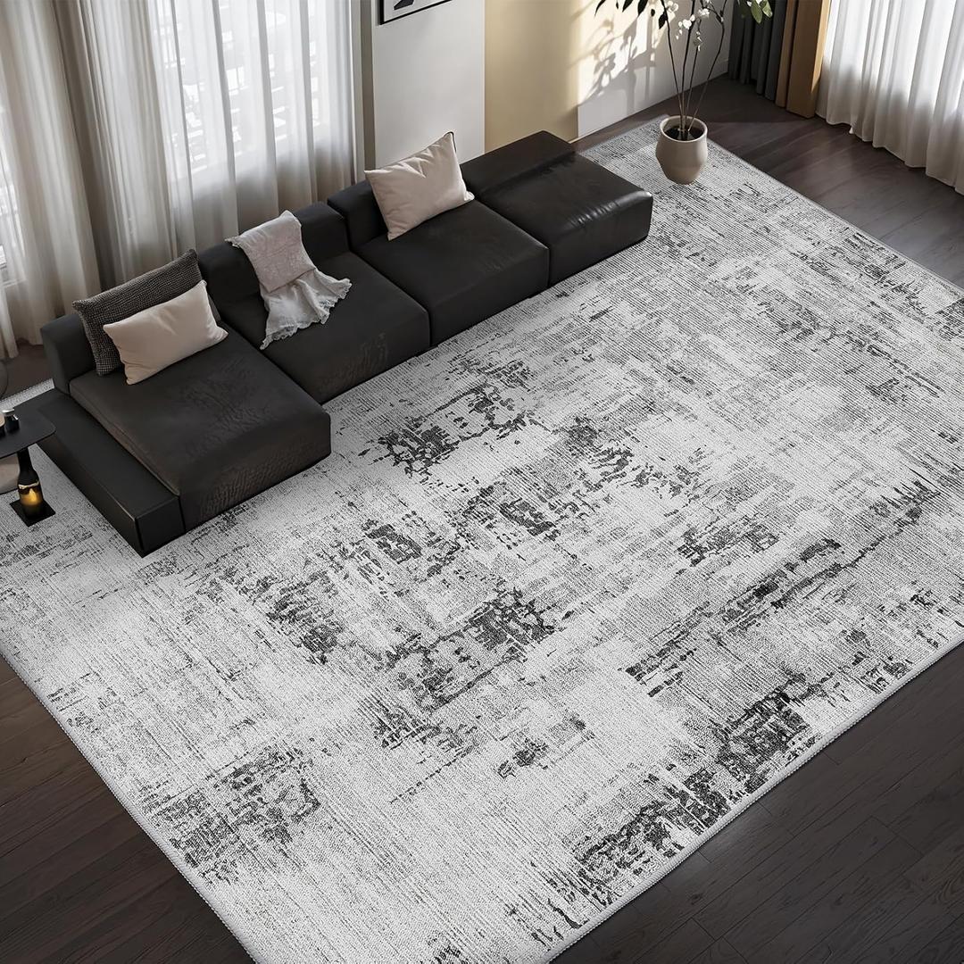 Vamcheer Washable Area Rug - Machine Washable Modern Abstract Rug for Living Room Bedroom, Kitchen, Non-Shedding Soft Easy-Clean Carpet, 5x7FT Grey