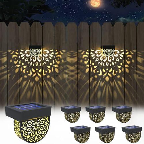 EKQ Solar Fence Lights Wall lihgts Outdoor Decorations 6 Pack Solar Step Lights Outdoor Waterproof LED Solar Powered Warm Yellow Decorative Lighting for Front Door, Backyard, Post(Black)