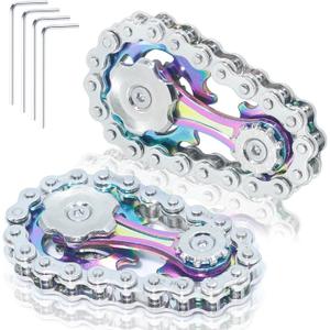 2 Pack Classic Silver Bike Chain Metal Fidget Spinners for Adults & Teen & Kids 8-12, Cool Gadgets Office Desk Toy Stress Relief Items for Autism ADHD Anxiety Stocking Stuffers for Teen Boys Men Gift