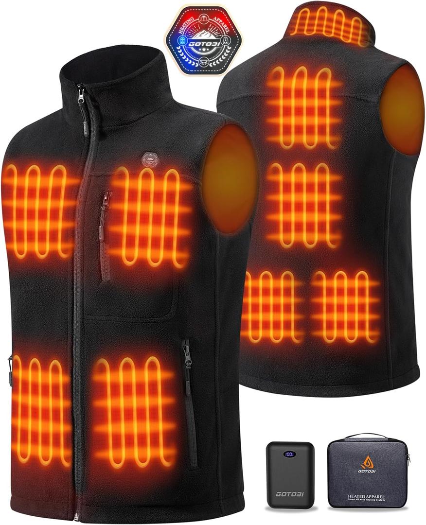 Fleece Heated Vest for Men with 16000mAh 7.4V Battery, Ergonomics Heating System, 9 Heating Zones Vest for Skiing (Large)