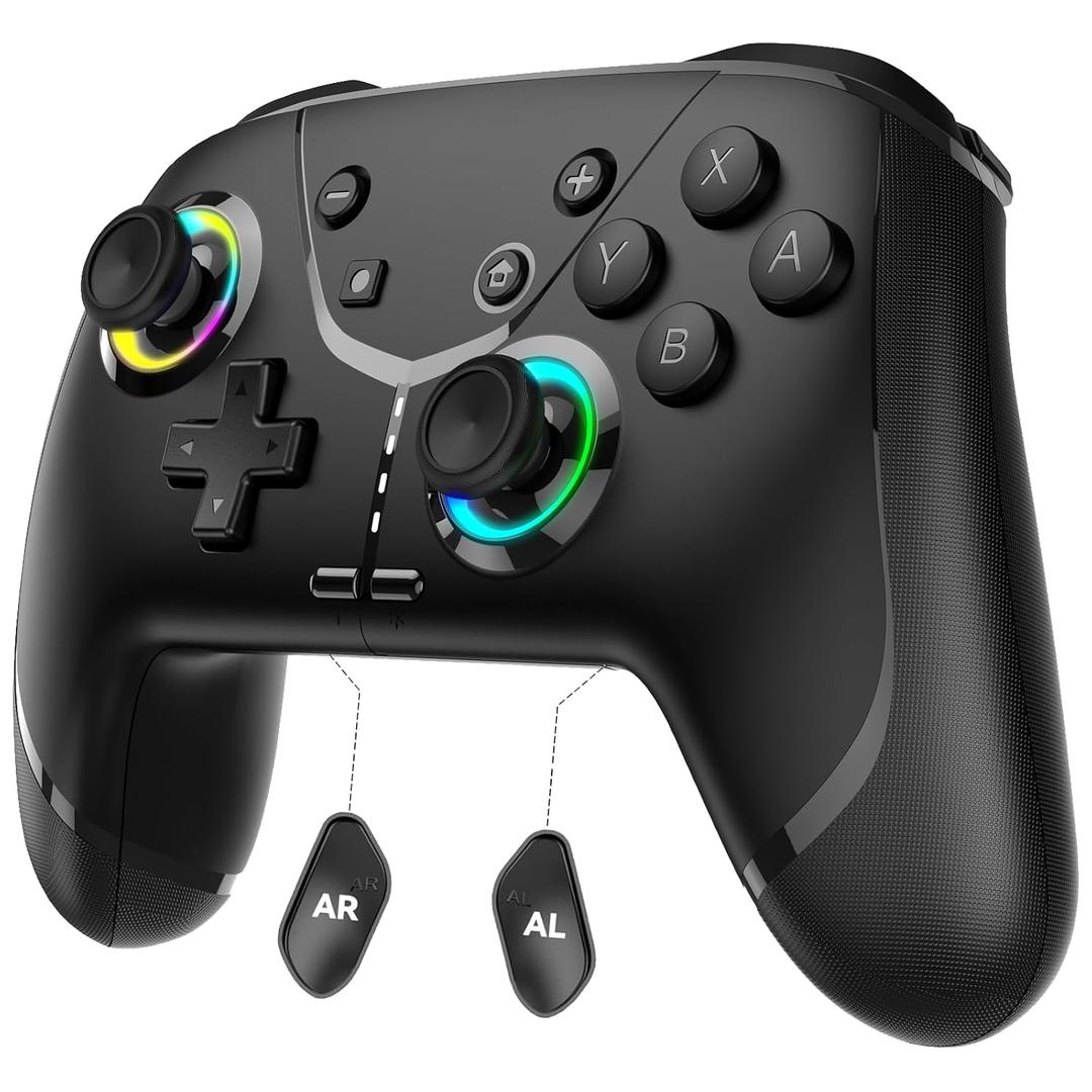 Switch Controller, Wireless Pro Controller for Nintendo Switch 2/Switch/Lite/OLED, Bluetooth controllers Compatible with iPhone/Mac/iPad/iOS/Android/Phone/PC/Steam and TV with Programming/RGB4/Vibration / 3 Turbo Modes/6Axis/Motion(Black Pro)