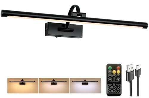 Tassuowell Picture Light Battery Operated with Remote, 3CCT Dimmable Picture Light for Paintings, Black Rechargeable 24 inch Battery Operated Wall Sconce for Art Lighting Gallery Portrait Artwork