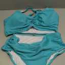 Herseas Women's Seashell Textured Bikini Sets Tie Front Swimsuits Stretchy Adjustable Straps Padded Push Up Bathing Suits Beach Turquoise Vacation Essentials 2026 XX-Large