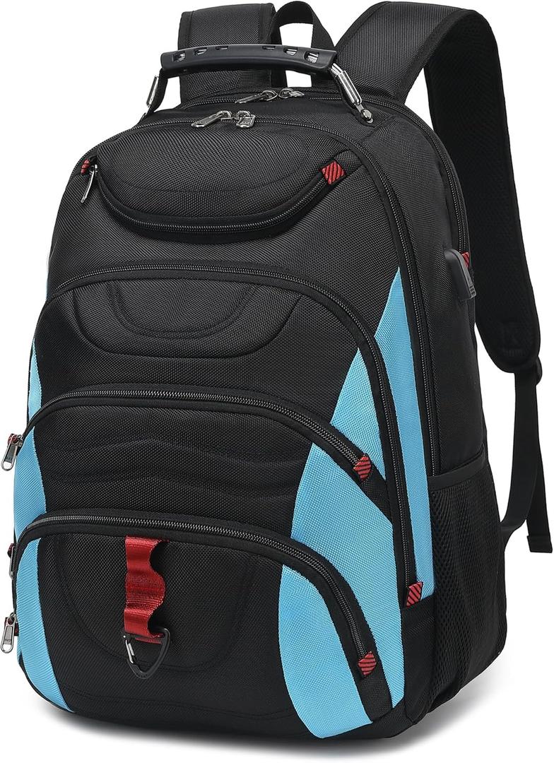 Boavan Laptop Backpack for men, 17.3 inch Laptop Bag with USB Port, Waterproof Travel Work Backpack Purse, Anti-Theft Teacher Nurse Doctor Casual Bookbags Office Business backpackBlack&Sky Blue