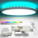 42cm LED Ceiling Light 3000-6000K Large, 32W 4000LM Bathroom Light Dimmable with Remote Control, RGB Color Changing Backlight, Big Flush Round Ceiling Lights for Living Room Bedroom Kitchen [Energy Class E]