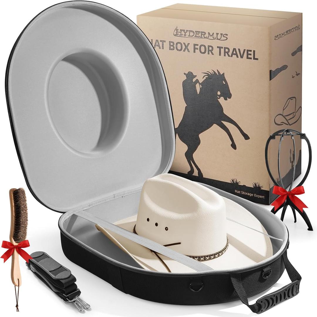 Cowboy Hat Box, Hard Shell Travel Case, Holds 2 Hats, Extra Large, Gray