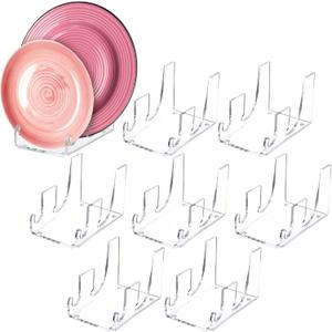 Wenqik 8 Pcs 2 Tier Acrylic China Plate Display Stands 2 Tier Plate Dinnerware Display Holder Easel China Platters Setting Racks for Kitchenware Cabinet Organizer Tableware