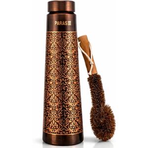100% Pure Copper Water Bottle 30 oz  Handcrafted Ayurvedic Drinkware | Leak Proof BPA Free | No Liner No Coating | Antique Finish | Solid Real Copper Bottle for Drinking Water & Gym Travel Yoga