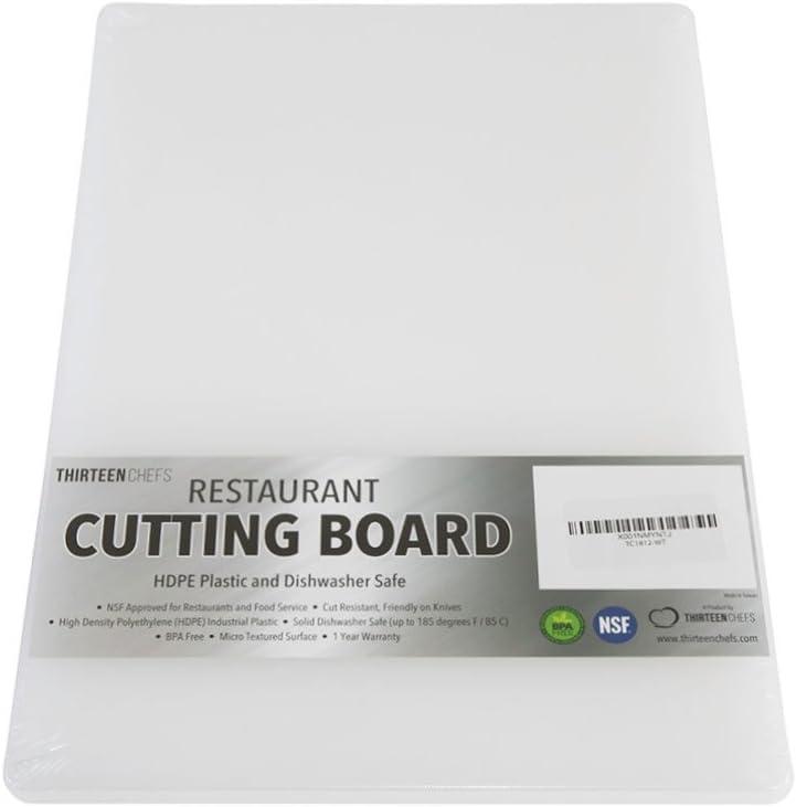 Thirteen Chefs Plastic Cutting Board - 18 x 12 x 0.5 Inch, Professional Grade HDPE, NSF Approved, Large Size and Dishwasher Safe (White)
