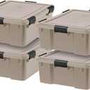 IRIS USA 4-Pack Gasket Box, 41 Quart Weather-Resistant Storage Bins with Latching Lids,Heavy-Duty Organizing Containers for Closet, Bathroom, and Office -