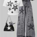 SOLY HUX Girl's Y2k Clothes Star Graphic Crop Top and Baggy Pants Grunge 2 Piece Outfit Streetwear Black and White 12Y