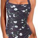 Smismivo Tummy Control Swimwear Halter One Piece Slimming Vintage Retro Swimsuit Womens Ruched Push Up Bathing Suit, Size Large