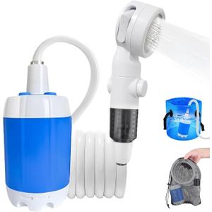 Portable Shower for Camping, Rechargeable Portable Camping Shower Pump with USB-C, Camp Shower with 3 Spray Modes, Outdoor Shower Kit for Camping, RV, Travel, Pet Bath, Watering Plants (+ Mesh Bag)