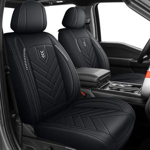 DISUTOGO Ford F150 Seat Covers Custom Fit for Ford F150 2009-2025 2026 and F250 F350 F450 2017-2025 2026 -Airbag Compatible, Pure Black Waterproof Faux Leather Car Seat Cover(110-Black/Front only)
