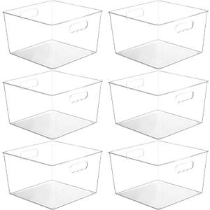 Vtopmart 6 Pack Extra Large Clear Plastic Storage Bins,11x11 Cube Acrylic Organizer Square Containers with Handle for Pantry,Closet,LaundryRoom,Kitchen,Bathroom,UnderSink Organization