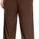 Lastshe Women's Plus Size Pants Elastic Waist Casual Wide Leg Knit Pajama Drawstring Pull On Lounge Straight Trousers (Brown, XXL)
