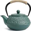Sotya Cast Iron Teapot, 40oz/1200ml Japanese Tetsubin Tea Pot with Infuser for Loose Leaf and Tea Bags, Tea Kettle Coated with Enameled Interior for Stove Top, Dark Green