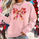 hohololo Valentine Bow Sweatshirts Women Love Heart Shirts Valentines Day Long Sleeve Casual Valentine Pullover Tops (Pink, XXL)