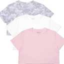 MAX ALLIE Women's Ultra Soft Cropped T Shirt Crew Neck Tees Casual Loose Fit Basic Lightweight (XX-Large, White/Camo/Pink)