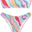 ZAFUL Women Strapless Ribbed High Cut Bandeau Bikini Lace Up 2 Pieces Swimwear, Lsrge