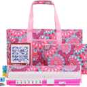 American Mahjong Tile Set with Pink Printed Carrying Bag, 166 Premium White Tiles, 4 All-in-One Color Racks/Pushers, Mah Jongg Sets, Complete Mahjong Game Set for Travel