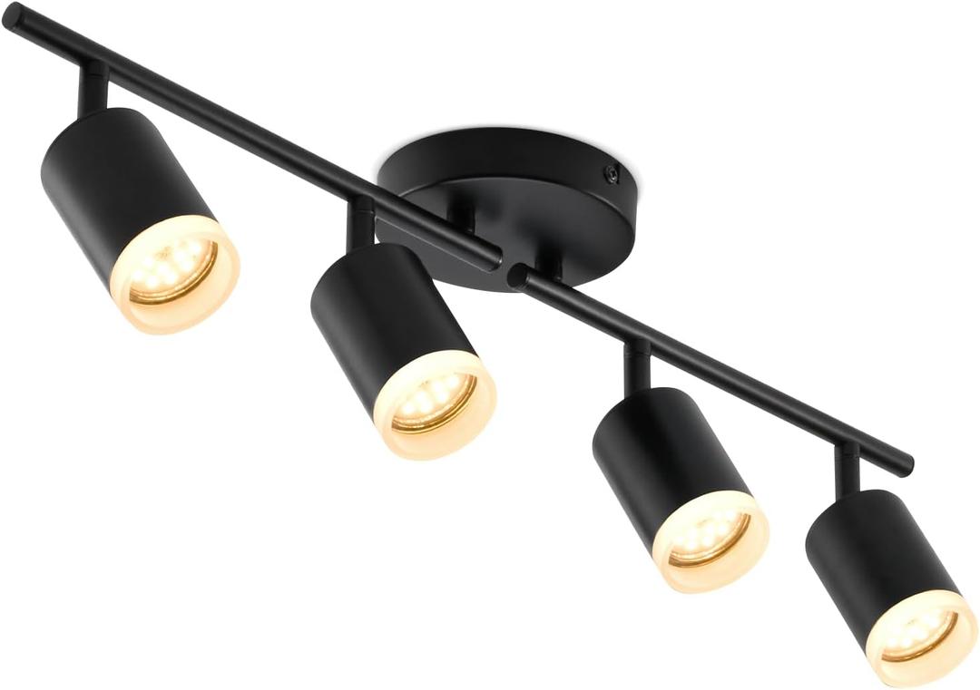 Bojim Flexible Led Track Lighting, 4-Light Black Track Lighting Fixtures Ceiling, Ceiling Spotlight with Foldable Light Arms for Kitchen, Closet, Bedroom(GU10 Socket, Bulbs Not Included)