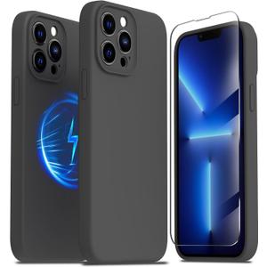 TZGZT Camera Protection for iPhone 13 Pro Max Phone Case, [fits MagSafe Accessories] Magnetic Protective Cover with 2X Screen Protector, Women Case for iPhone 13 Pro Max, Silicone Grey#1