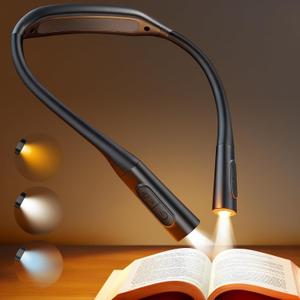 Glocusent Neck Book Light, 1200mAh Rechargeable Neck Reading Light, Hands Free Book Lights for Reading at Night, 5 Colors & 5 Brightness, Private Lightweight Book Reading Light in Bed for Book Lovers