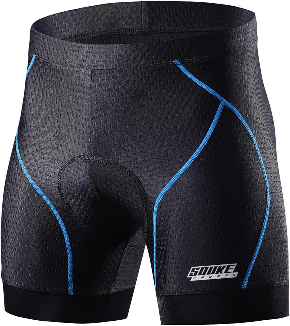 Souke Sports Men's Cycling Underwear Shorts 4D Padded Bike Bicycle MTB Liner Shorts with Anti-Slip Leg Grips (Large, Blue)