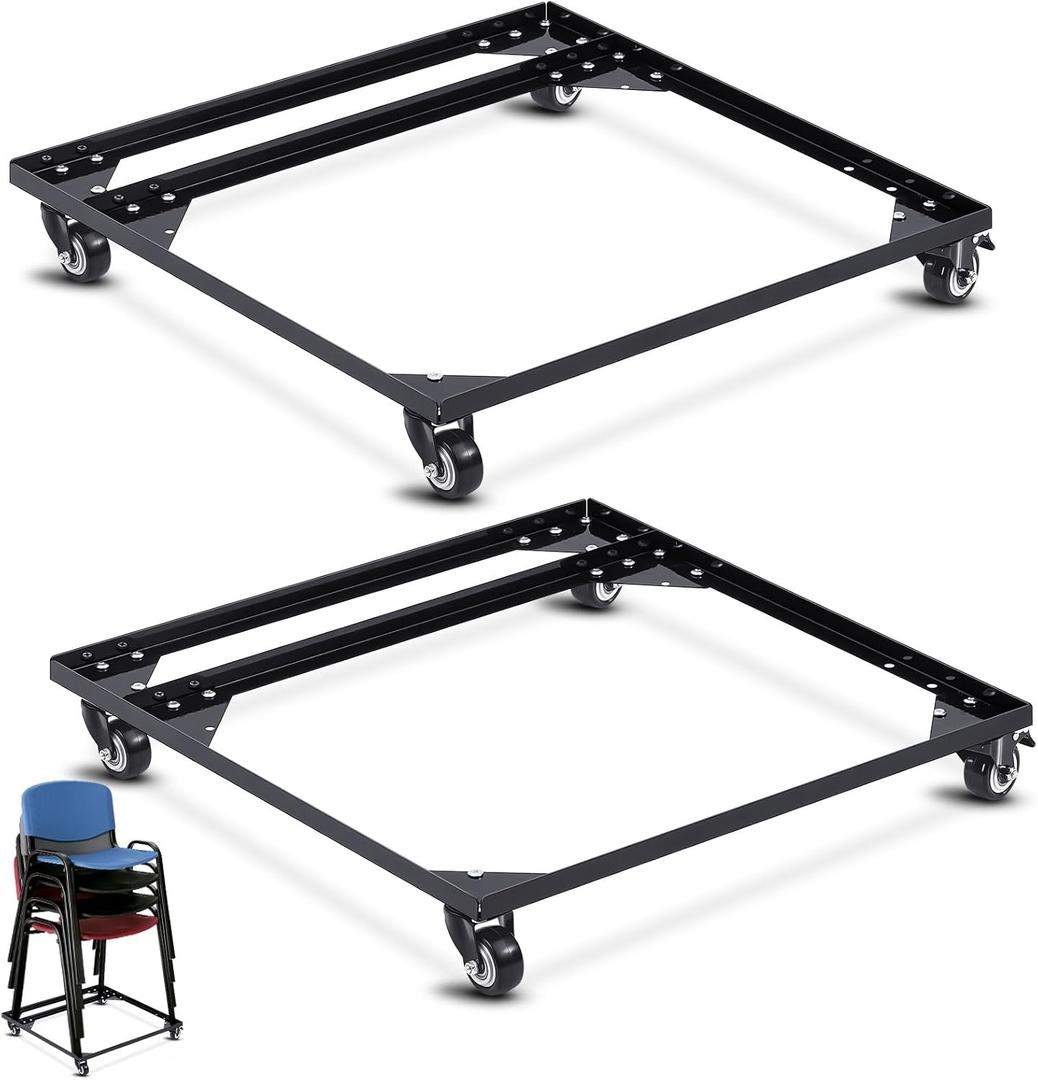 Daisyinner 2 Pcs Metal Stacking Chair Dolly, 330 Lbs Steel Cart with Wheels