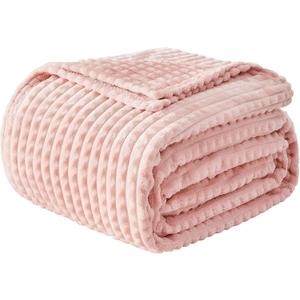 EMME Fleece Blanket, 3D Jacquard Throw Blanket for Couch and Bed, Soft Cozy and Fluffy Blankets Lightweight Luxury Flannel with Geometric Grid Design (Pink, 50" x 60")