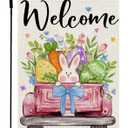 2 x CROWNED BEAUTY Easter Garden Flag Eggs Bunny Truck 12x18 Inch Double Sided Holiday Decoration for Outdoor Lawn Yard